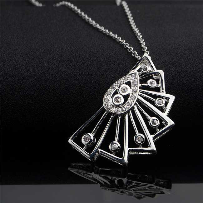 Best gift fan shape Pendant Necklace white gemstone sterling silver necklace STSN501,fashion 925 silver necklace factory direct sale
