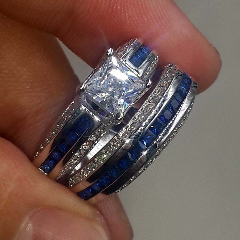 wholesale Fashion Precious Princess-cut Bule Simulated Diamond CZ jewelry 10kt white gold filled Wedding Band Ring Set for Women Cocktail
wholesale Fashion Precious Princess-cut Bule Simulated Diamond CZ jewelry 10kt white gold filled Wedding Band Ring Set for Women Cocktail