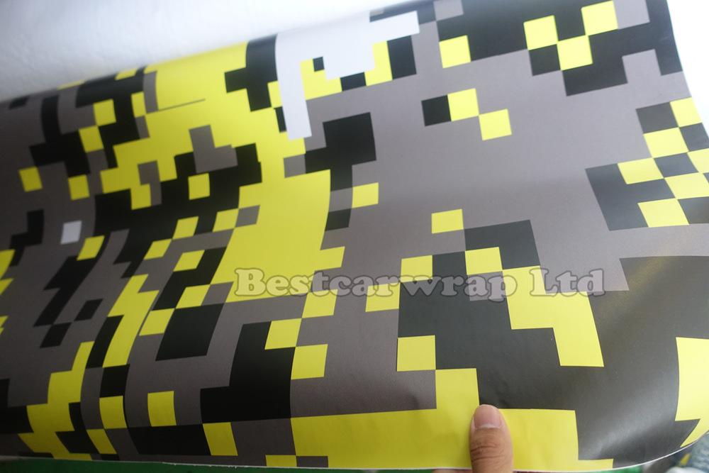 Yellow white Digital Tiger Camo Vinyl Car Wrap Styling With air bubble Free Pixel Camouflage Graphic Car Sticker Film 1.52x5m/10m/20m/ 30m