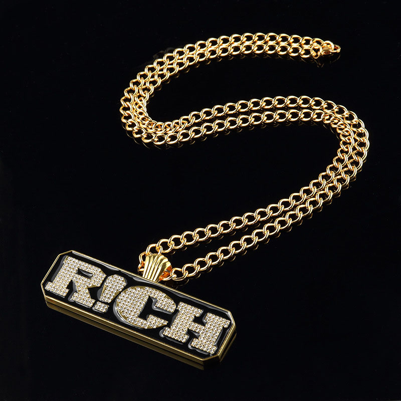 High quality 18K Gold Plated mens Hip hop Rich Letter Rhinestone necklace Rapper Golden Cross Pendants kings Snake Chain Necklace Men
High quality 18K Gold Plated mens Hip hop Rich Letter Rhinestone necklace Rapper Golden Cross Pendants kings Snake Chain Necklace Men