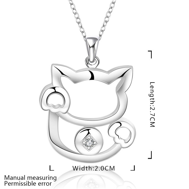 Christmas gift Cat shape pendant necklace white gemstone sterling silver plated necklace STSN591,fashion 925 silver necklace factory direct