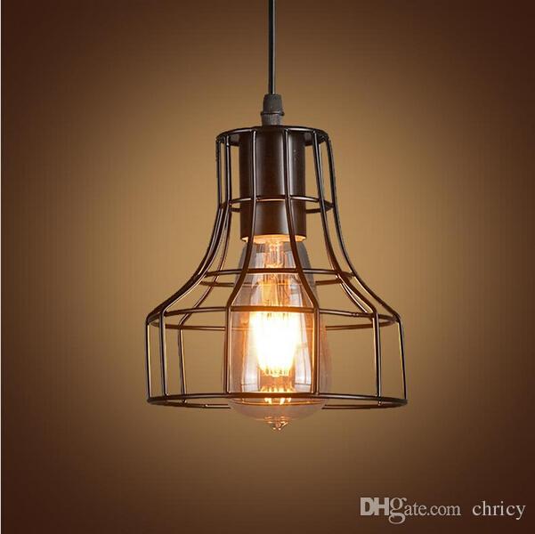 Vintage Iron Pendant Light Cage Hanging Lamp Retro E27 Pyramid Lighting for Restaurant Coffee Bar Living Room