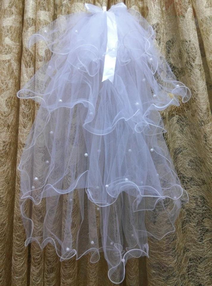 Three Layered White Pageant Veils For Little Girls Flower Girl Veil For Weddings Cute Beaded Princess With Bow Prom