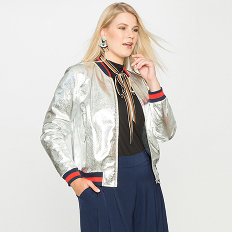 Wholesale- Jackets women European and American fashion trend of wild metal color PU baseball coat G1222