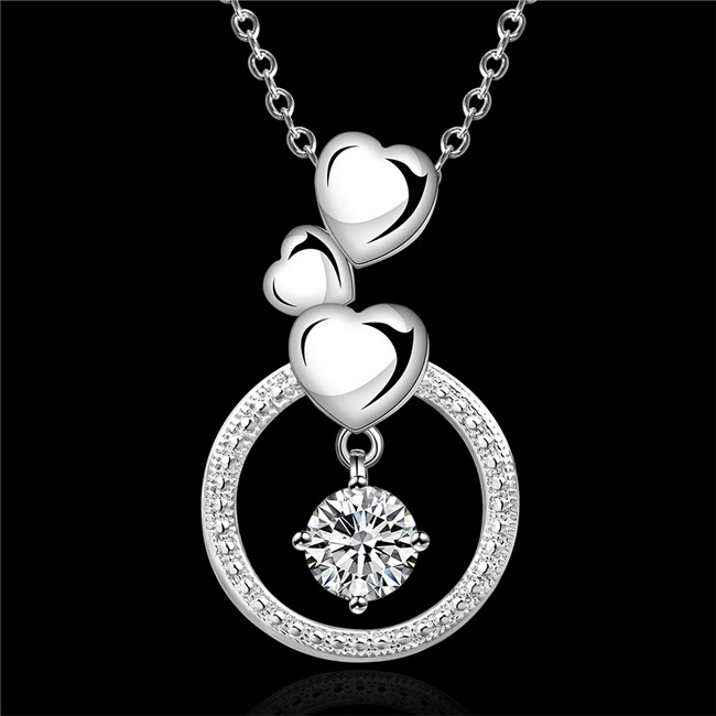 Best gift women's round rings pendant necklace white gemstone sterling silver plate necklace STSN691,brand new fashion 925 silver necklace