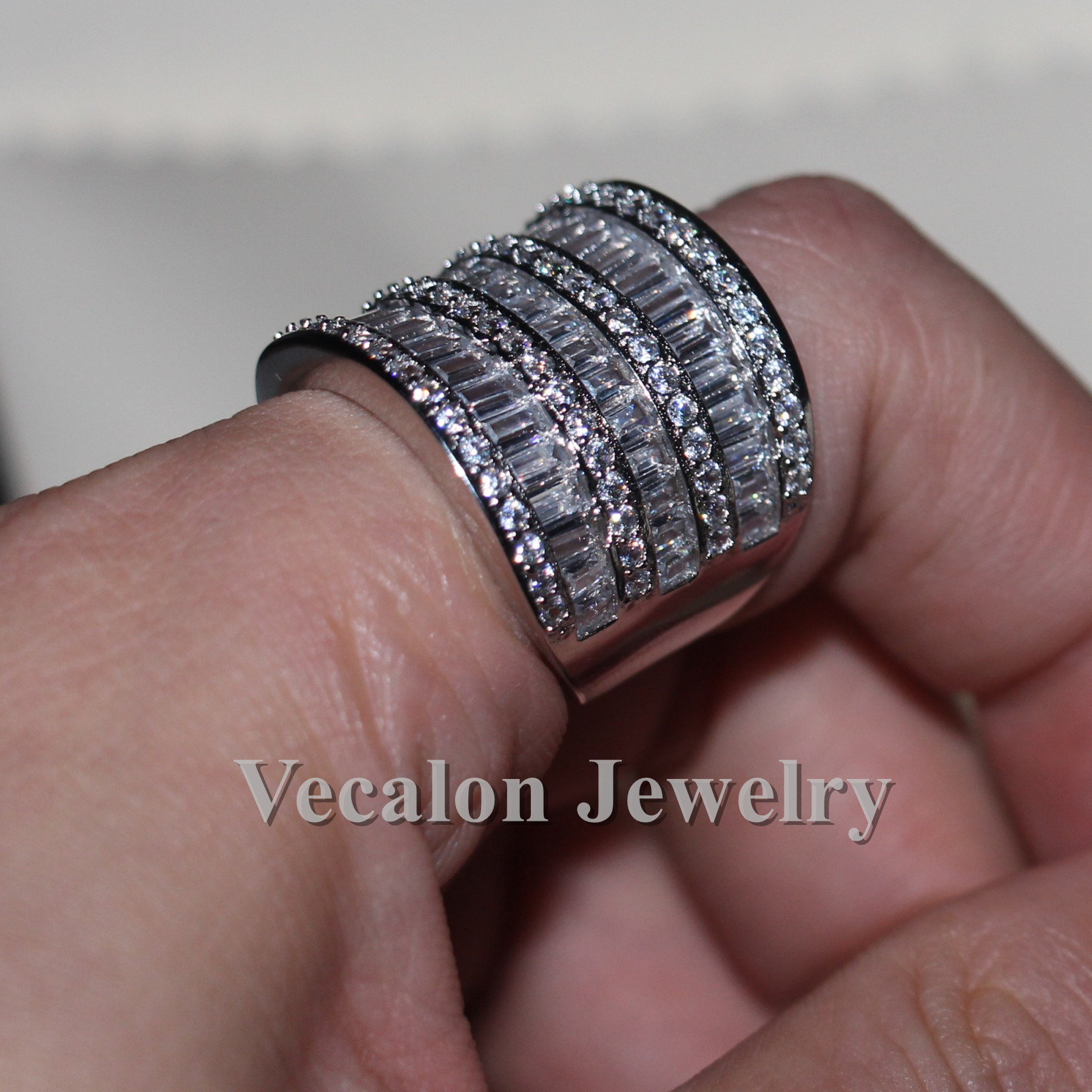 Vecalon Big ring Women Jewelry Full princess cut Simulated diamond Cz 925 Sterling Silver Engagement wedding Band ring for women