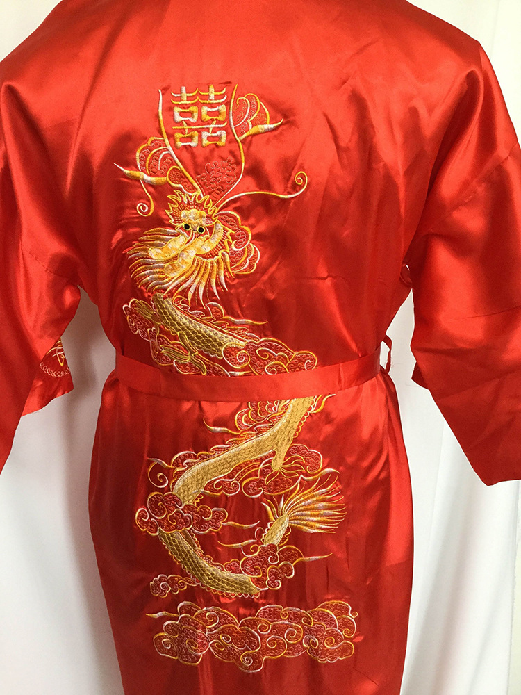 2017 Men's Satin Chinese Style Bridegroom Robes Bathrobe Embroidery Dragon Nightgown Sleepwear Dressing Gown For Male