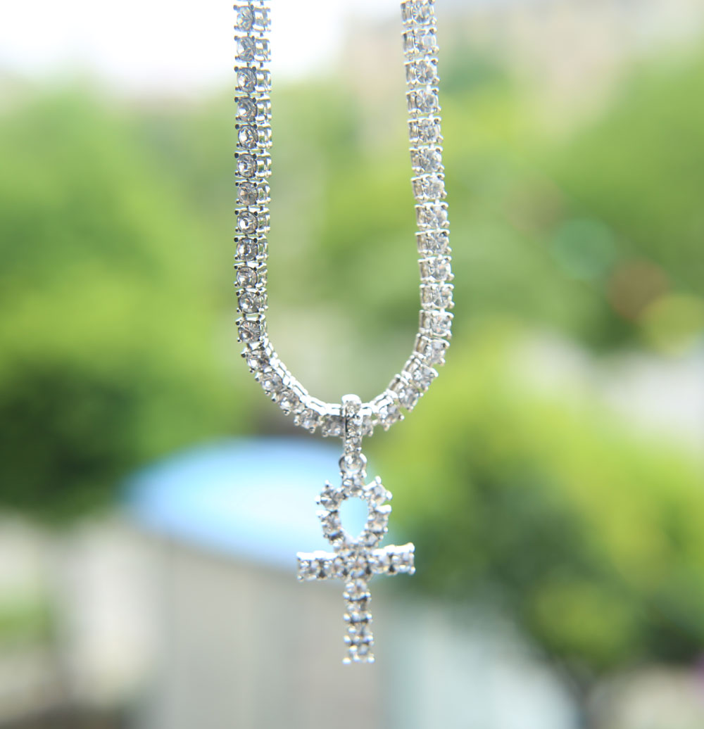 Big cz cross pendant necklace for mens hip hop jewelry plated gold silver color long tennis chain necklaces pendant drop ship