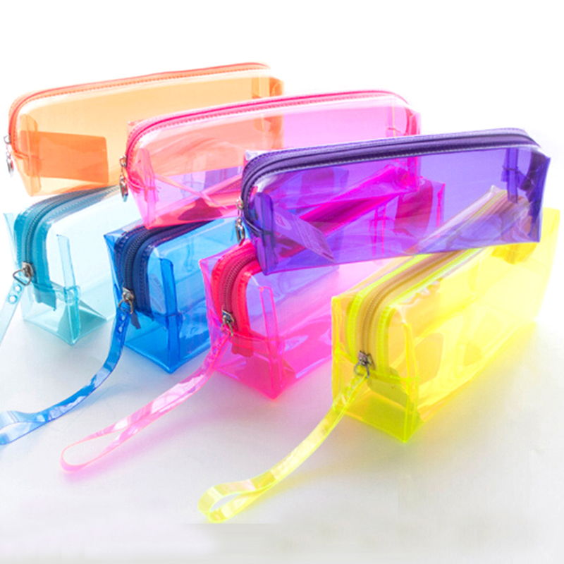 Wholesale-High quality transparent Plastic Pen Case Pencil Bag Holder Storage Pouch Cosmetic Makeup Bag Pouch Fashion Christmas Gift