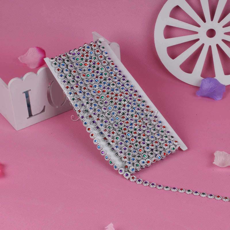 Wholesale- 1Yard Single Row Colorful Diamond Mesh 1 Row Crystal Sewing Rhinestone Ribbon Trim for Wedding Party Decorations DIY Gift Wrap