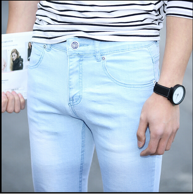 Wholesale-2016 Jeans Men Cotton feet pants Denim Fitness Trousers Fashion Solid Jeans For Men,Euro size 28''-34''