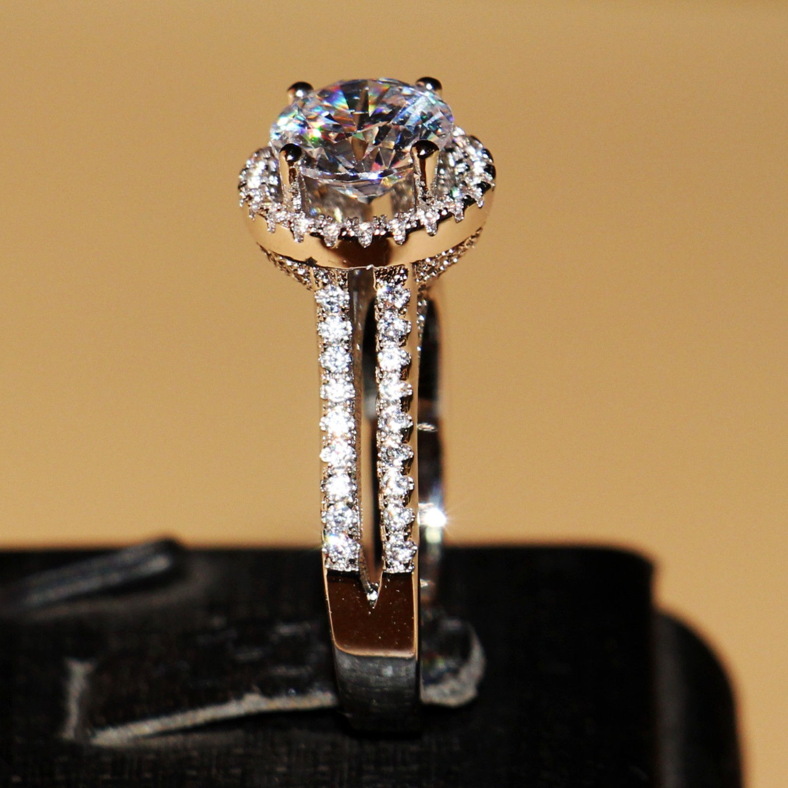 Victoria Wieck Pave setting Vintage Jewelry 925 Sterling silver Round Topaz Simulated Diamond Wedding Engagemet Rings for Women Size 5-11