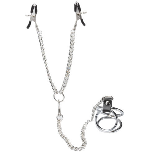 Mâle Sex Toy BDSM Fétiche Bondage Gear Clover Mamelon Pinces avec Trois Anneaux Pénis Anneau Cock Restraint Livraison Gratuite Prix Pas Cher Nouv