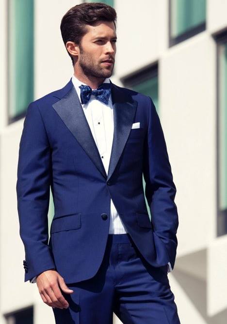 Blue Slim Fit Wedding Tuxedos Two Pieces Custom Made Formal Groom Wear Business Suit High Quality Men Wedding Suits
