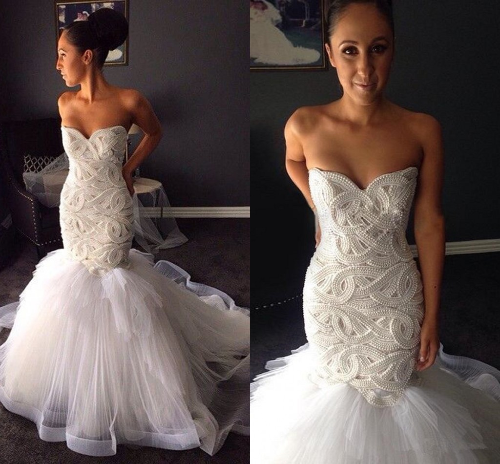 Lace Pearls Mermaid Wedding Dress Sexy Sweetheart Tulle Wedding Vestido De Noiva Luxury Open Back Court Train Bridal Gowns, White
Lace Pearls Mermaid Wedding Dress Sexy Sweetheart Tulle Wedding Vestido De Noiva Luxury Open Back Court Train Bridal Gowns, White