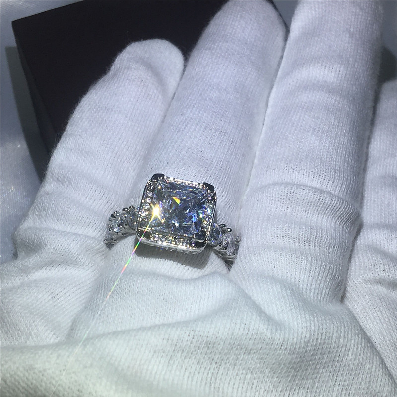 Majestic Sensation Court style 925 Sterling silver Bridal rings 2ct Diamond Cz Engagement wedding band ring for women Gift