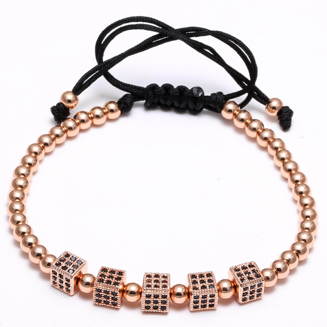 Fashion Strands Bracelets Men Square DIY color Black CZ pave setting accounts of macrame Braid Steel Bracelet for Men's Jewelry Gift Valentine 