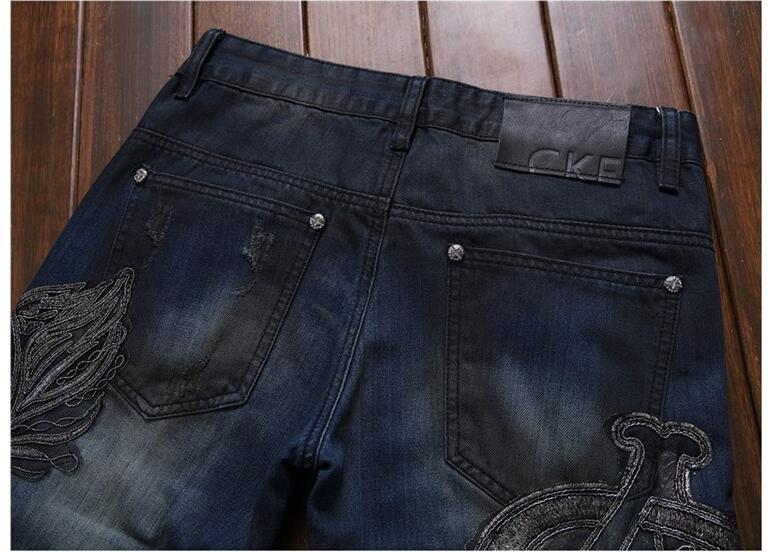 Brand Fashion Patchwork Straight Embroidery Rivets Punk Men's Skinny Jeans High Quality Robbin Jeans Hip Hop Fit Men Biker Jeans