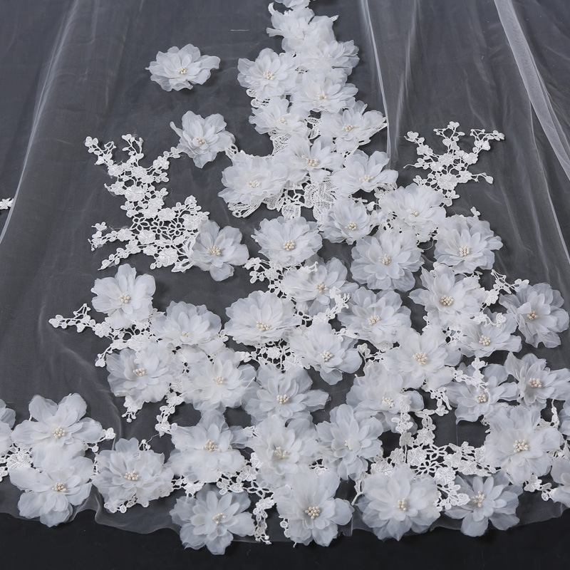 Cathedral Bridal Veils For Wedding Dress Bridal Gown 3D Flowers Soft Tulle White Ivory Tulle One Layer With Comb 5 Meters In Stock