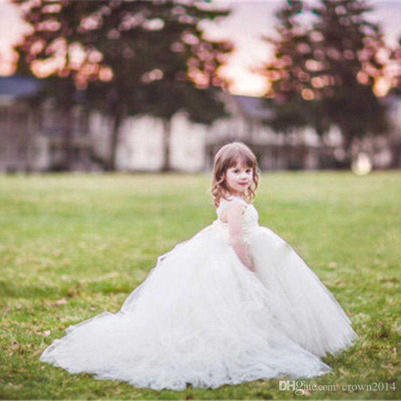 Formal Tulle Baby Princess Flower Girl Dresses for Wedding Party First Communion Dress Long Puffy Toddler Gown Bridesmaid Kid Evening Gowns