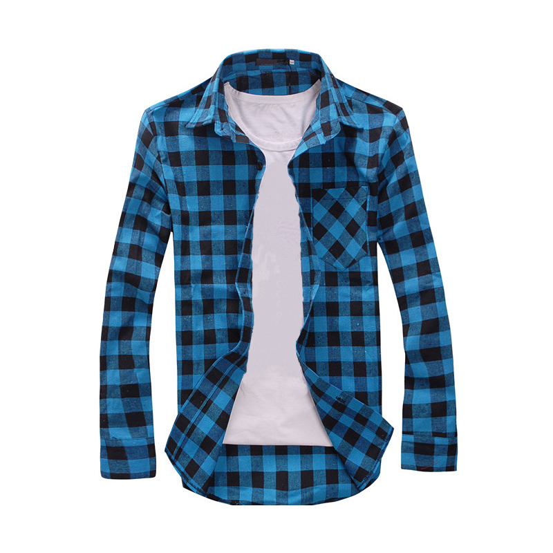 Wholesale-Hot Sale 2016 Summer Causal Long Sleeve Plaid Men Shirts Turn-Down Collar Single Breasted Chemise Homme Mens Dress Shirt