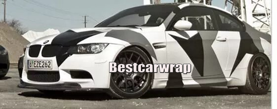 Pixel Large Camo Vinyl Full Car Wrap Styling With Air Rlease Gloss/ Matt black white Arctic Camouflage covering foil decals 1.52x30m/Roll