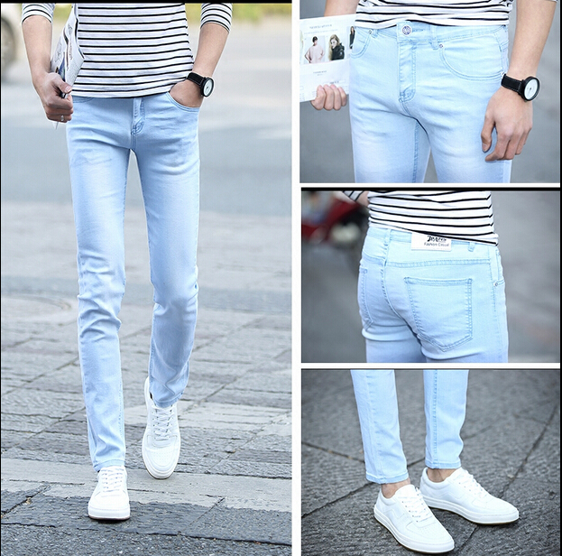 Wholesale-2016 Jeans Men Cotton feet pants Denim Fitness Trousers Fashion Solid Jeans For Men,Euro size 28''-34''