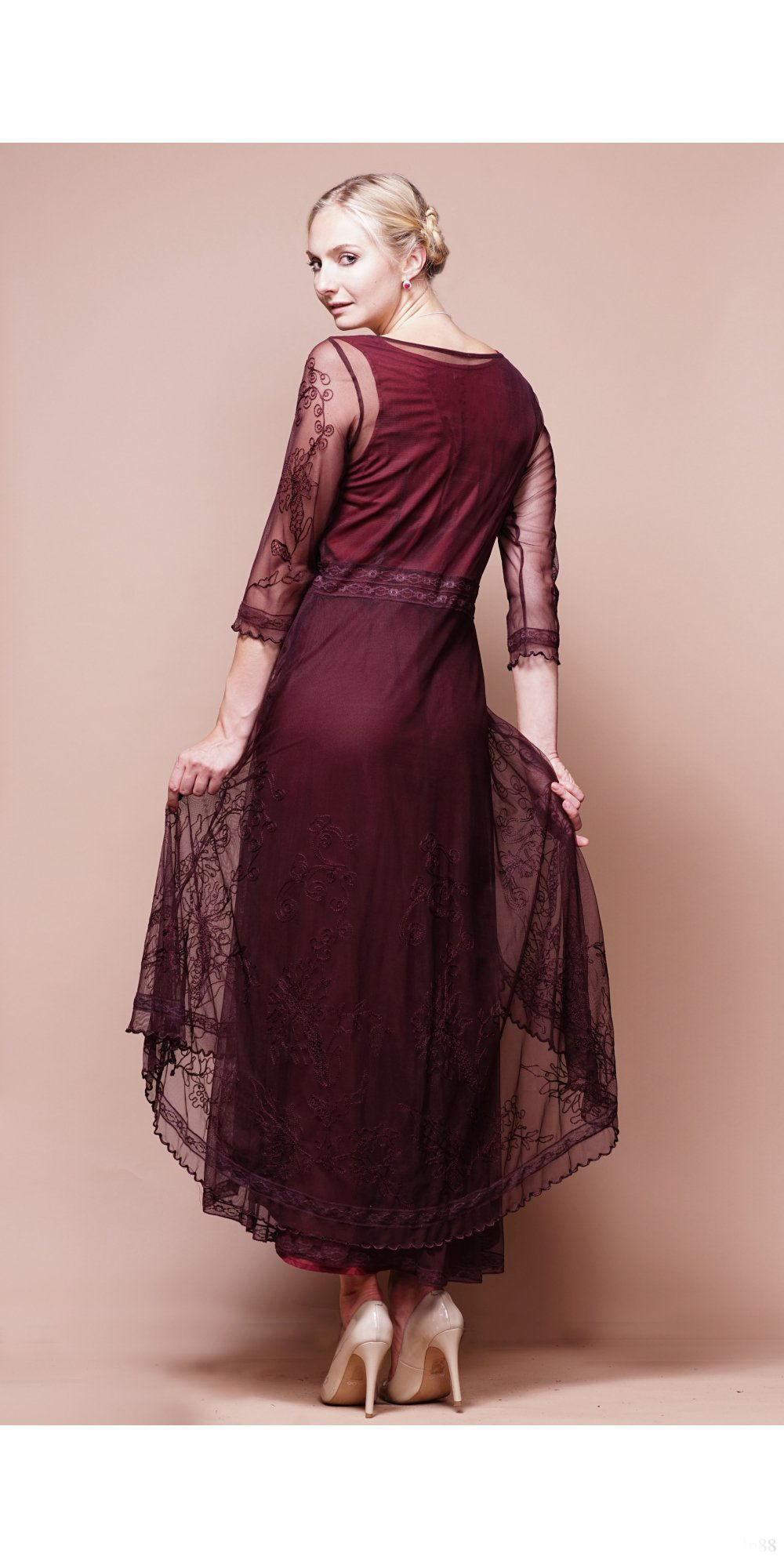 Elegant 2016 Burgundy Lace Scoop Sheer 3/4 Long Sleeves Mother Of The Bride Dresses Cheap Plus Size Tea Length Dress Custom-Made EN7218