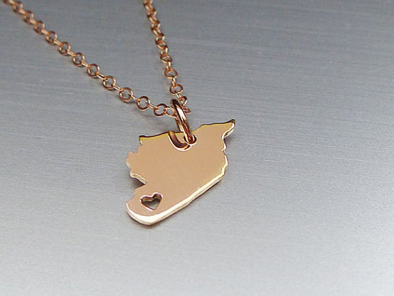 5PCS- Asian Country Map Syria Necklace Charm Pendant Syrians Pride I Heart Love Capital of Syria Damascus City Necklaces for Souvenir Gift