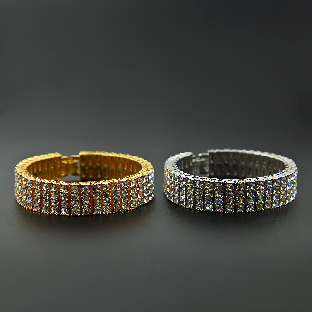 Men Black Gold Silver Finish 4 Row Diamond Tennis Bracelet 8inch Rhinestone Iced Out Hip Hop Bling Bracelets Cool Jewelry