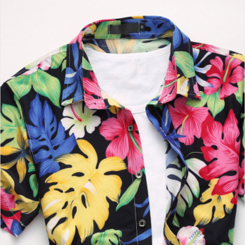 Wholesale-2016 Fashion Mens Short Sleeve Silk Hawaiian Shirt Plus Size M-6XL Summer Casual Floral Shirts For Men
