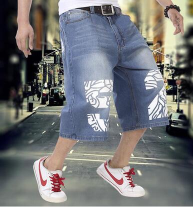 Wholesale-Baggy Mens Blue Jeans Hip Hop Loose Jeans Men Baggy Denim Breeches Shorts Jeans For Men Summer Men's Capris Big Plus Size