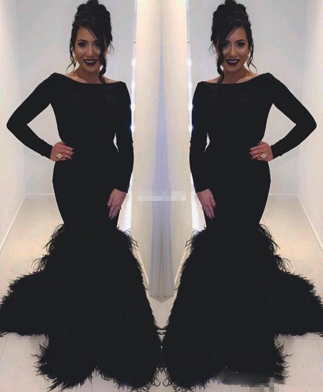 Sexy Black Feather Mermaid Evening Gowns Bateau Long Sleeve Zipper Back Prom Dresses Floor Length Cocktail Party Dresses Custom Made
Sexy Black Feather Mermaid Evening Gowns Bateau Long Sleeve Zipper Back Prom Dresses Floor Length Cocktail Party Dresses Custom Made