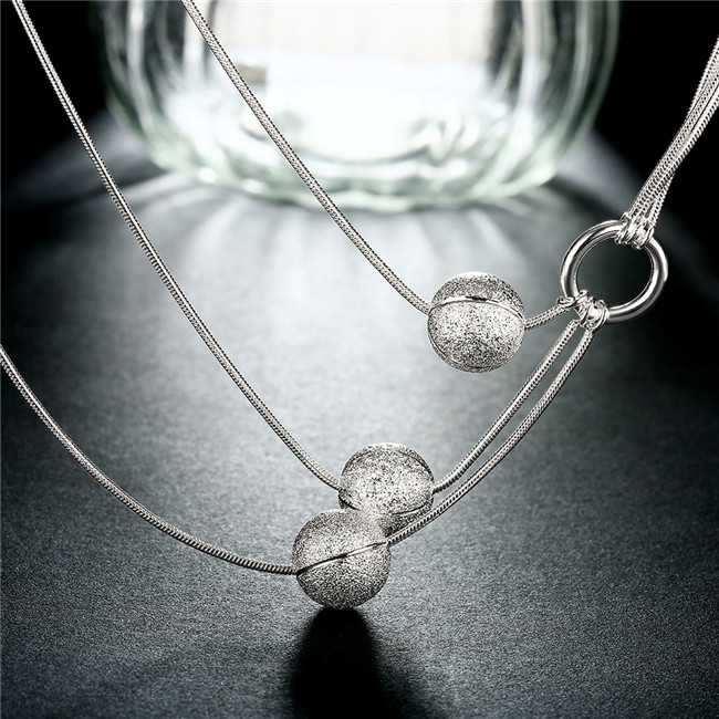 Brand new Three sand bead necklace sterling silver plate necklace STSN187,Hot sale fashion 925 silver necklace factory sale christmas gift