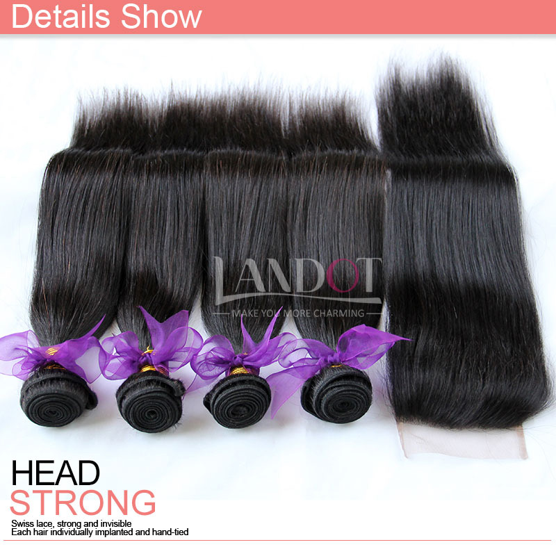 5Pcs Lot Peruvian Straight Virgin Human Hair Weaves With Lace Closure 100% Peruvian Straight Hair 4 Bundles And Closures Free/Middle/3 Part