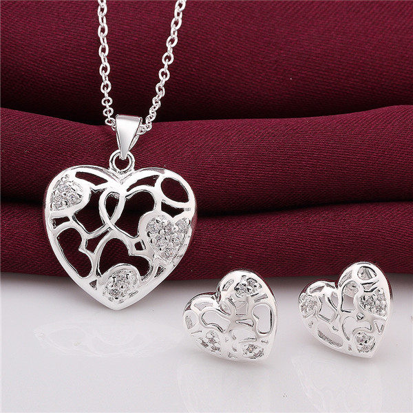 High grade 925 sterling silver Zircon heart-shaped three-piece jewelry sets DFMSS743 Factory direct sale wedding necklace earring ring