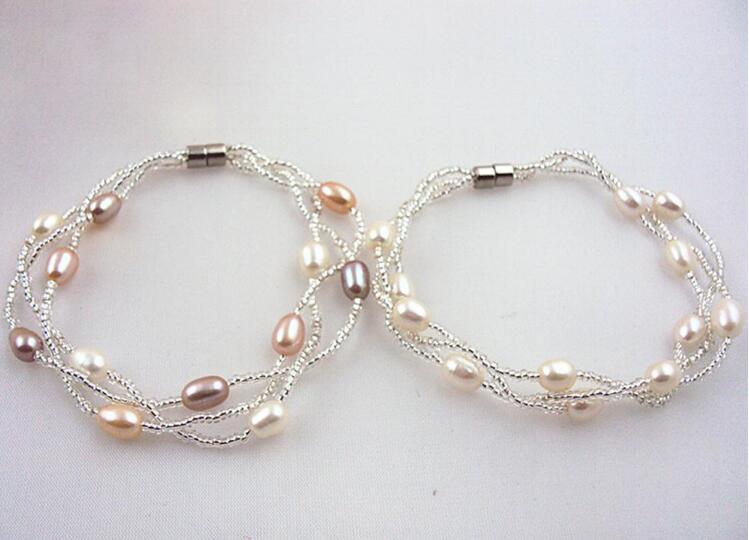6-7MM Pure Natural Fresh Water Oyster Pearls Bracelet Multi-Layer Pearl Jewelry With Magnetic Buckle Bracelets Wedding Pearl Bracelet