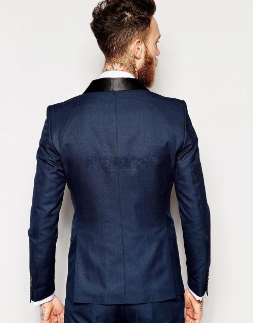 New Arrival One Button Navy Blue Groom Tuxedos Groomsmen Shawl Lapel Best Man Wedding Prom Dinner Suits (Jacket+Pants+Vest+Tie) K12