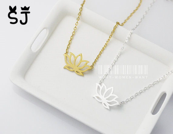 30PCS- N007 Gold Silver Tiny Lotus Necklace Lotus Flower Necklace Petal Bloom Blossom Necklaces Plant Jewelry for lady women