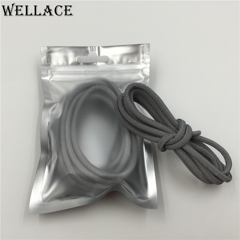Wellace Solid Pure Color 3M reflective shoelaces Round flat safety shoe lace plastic tips latchet ropelaces 120cm for Sport Shoes Decoration