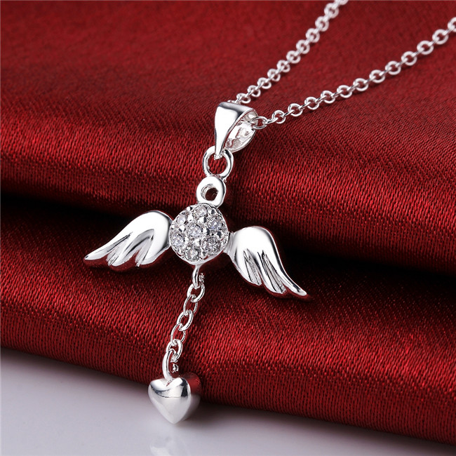 Brand new Angel wings Pendant Necklace white gemstone sterling silver plate necklace STSN674,fashion 925 silver necklace factory direct sale