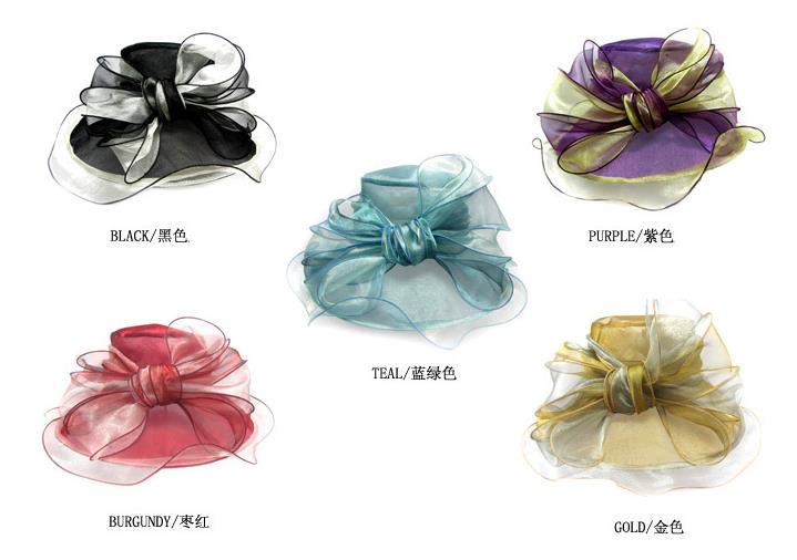 Women Fascinator Big Bowknot Oranza Gauze Hat Kentucky Derby Church Evening Dress Hat Cocktail Party Wide Brim Bridal Wedding cap Sun Hat