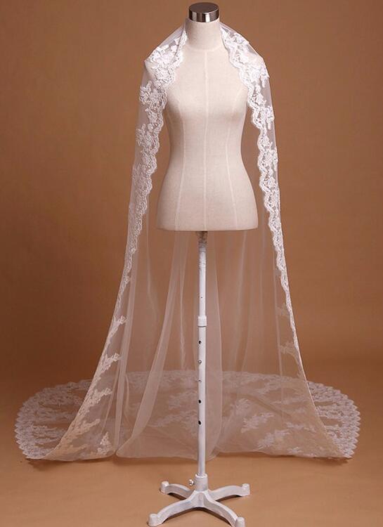 Bridal Veils Three Meters Long Veils Lace Applique Crystals Cathedral Length