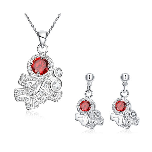 Hot sale fashion 925 silver necklace earring ring a famliy of three jewelry oval sets STSS135B sterling silver red gemstone rings wedding