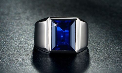 Men's Blue Sapphire Sterg Sier Solitaire Wedding Band Ring Size 8-13
