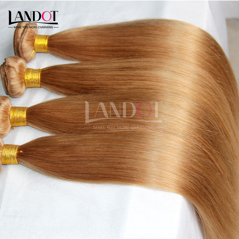 Brazilian Virgin Hair Straight TOP Honey Blonde Color 27# Peruvian Indian Malaysian Cambodian Remy Human Hair Weave Extensions 3/4 Bundles