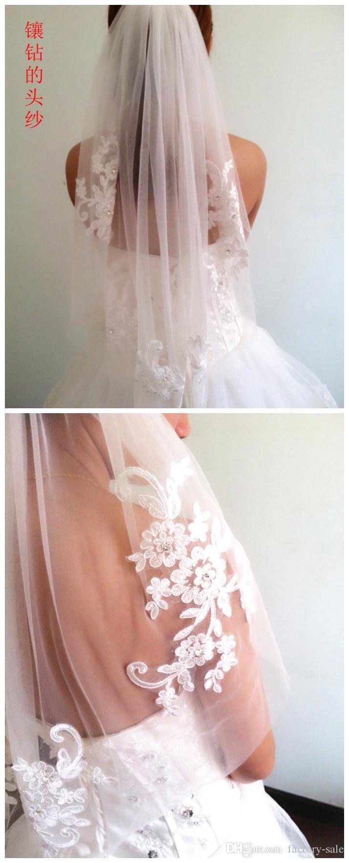 Gorgeous Appliques Lace Elbow Length With Comb Bridal Accessories Wedding Veils CPA398 White Ivory Veils Free Shipping