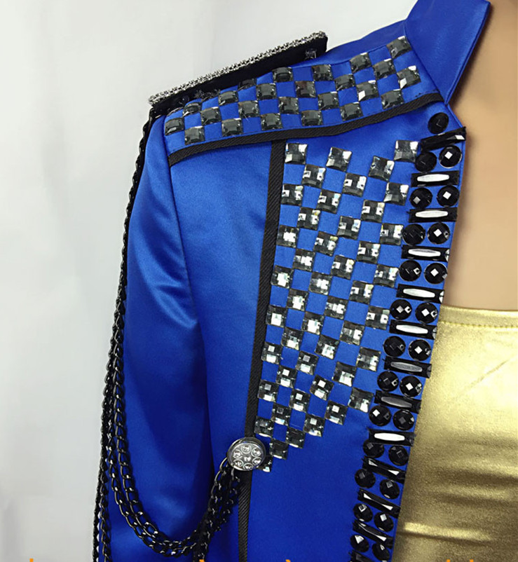 male diamonds jackets blue red black Rhinestone blazer outwear coat singer dancer performance nightclub bar groom bar fashion custumes