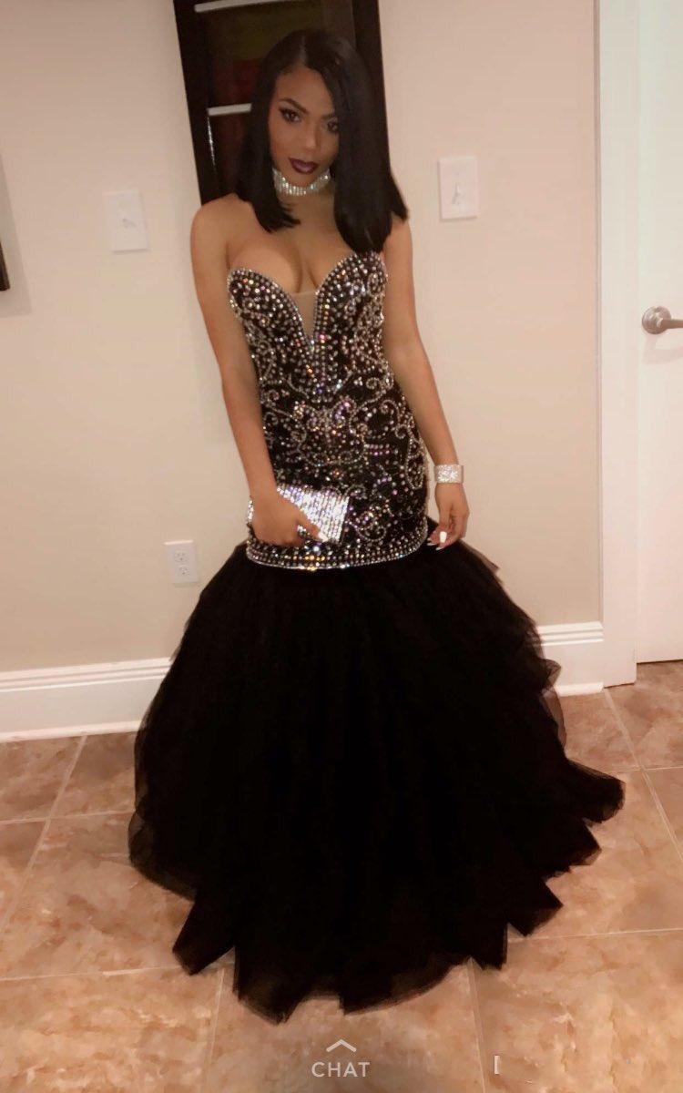 African Black Girl Mermaid Rhinestone Prom Dresses 2019 Bling Sequins Crystal Party Dress V Neck Sexy Formal Evening Gowns Graduation Dress 0510