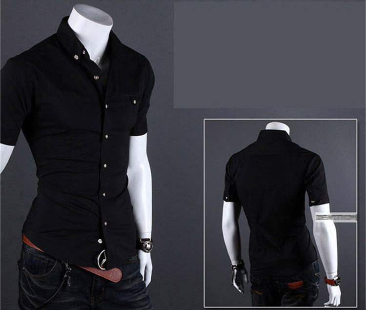 Wholesale-Camisa masculina 2016 men's solid shirt short sleeve 8colors fashion casual shirts camisas social men clothing M-XXXL HY943
